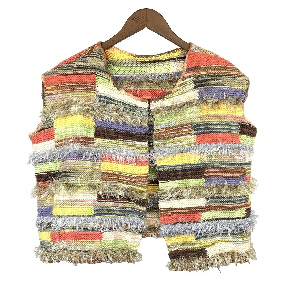 Womens Hand Made Art to Wear Boho Sweater Vest ‎ Size L Patchwork One of a Kind